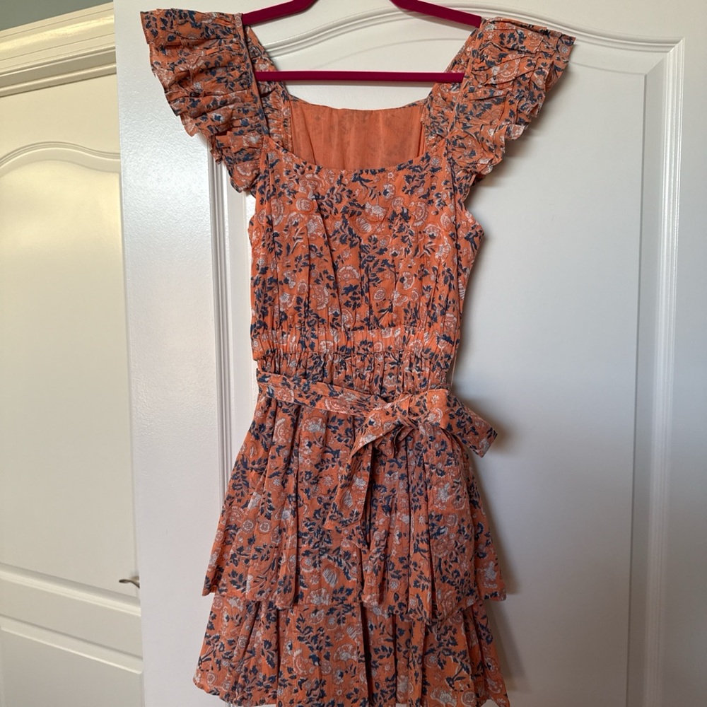 Cleobella Orange and Blue Floral Mini Dress